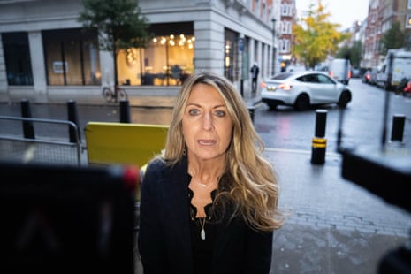 Outgoing chief executive of BBC News, Deborah Turness, speaks to the media outside BBC Broadcasting House in London after her resignation.