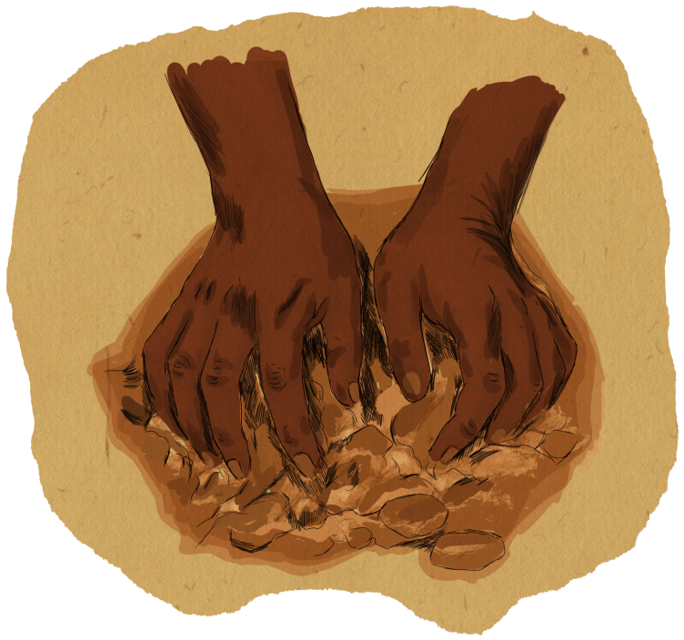 An illustration of two hands digging into the dirt.