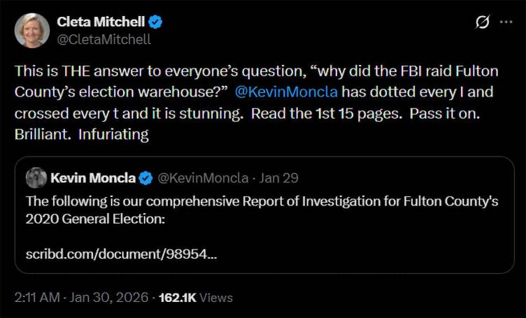 Capture d'écran d'un tweet de Cleta Mitchell