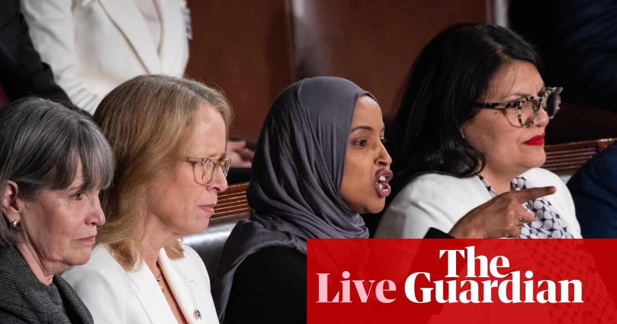 Top Democrat defends State of the Union protests as House speaker says he nearly ejected Omar and Tlaib – live | Donald Trump