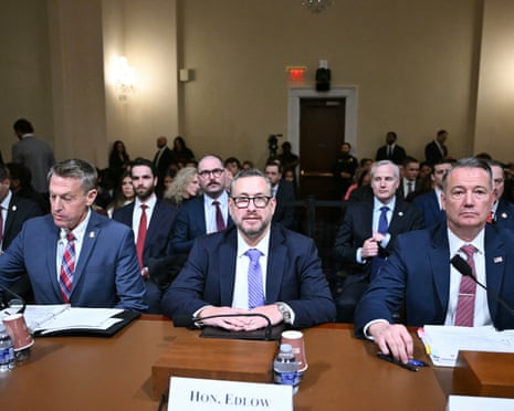 Rodney Scott, Commissioner of US Customs and Border Protection (CBP), Joseph Edlow, director of US Citizenship and Immigration Services (USCIS), and Todd Lyons, acting director of US Immigration and Customs Enforcement (ICE), arrive for an oversight hearing before the House homeland security committee, 10 February 2026.