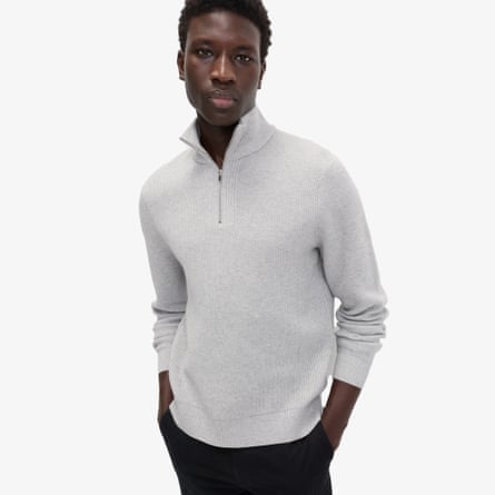 M&S Cotton Blend Ribbed Half Zip Jumper