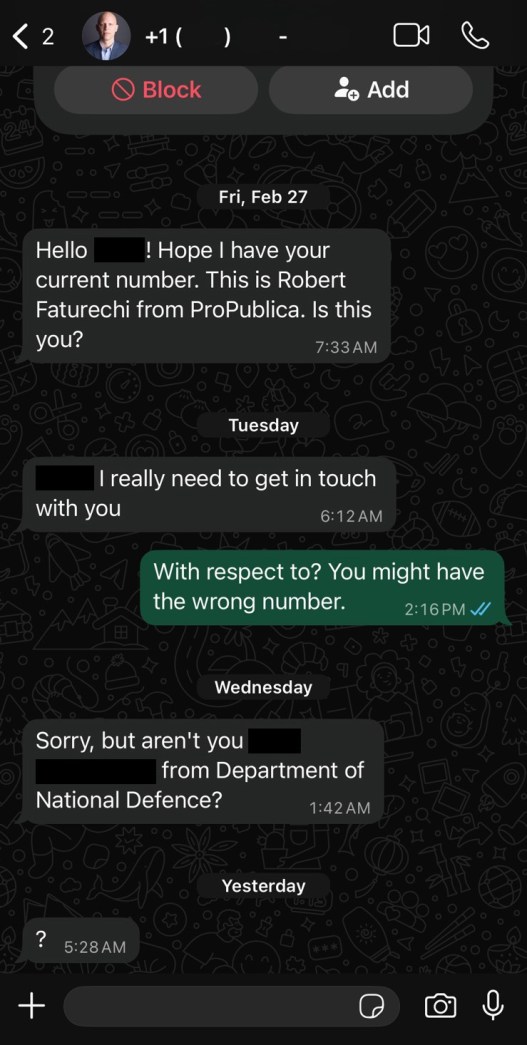 Ein Screenshot einer WhatsApp-Konversation.