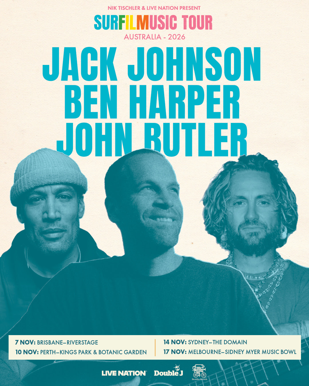 ^ “Jack Johnson annonce la tournée SURFILMUSIC avec Ben Harper et John Butler”