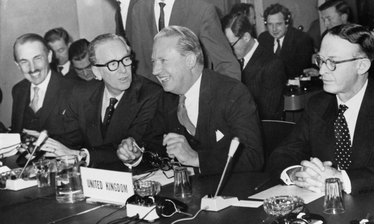 Edward Heath, Lord Privy Seal, at a meeting with British delegates on joining the European Economic Community, Brussels, Belgium, 9 November 1961.