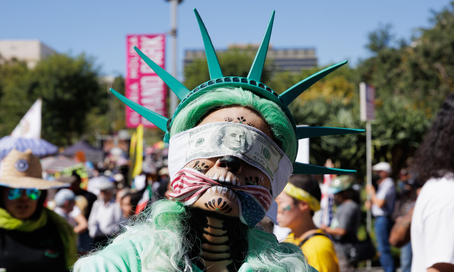 A protester at the anti-Trump 'No Kings' protest, Los Angeles, California, 18 October 2025.