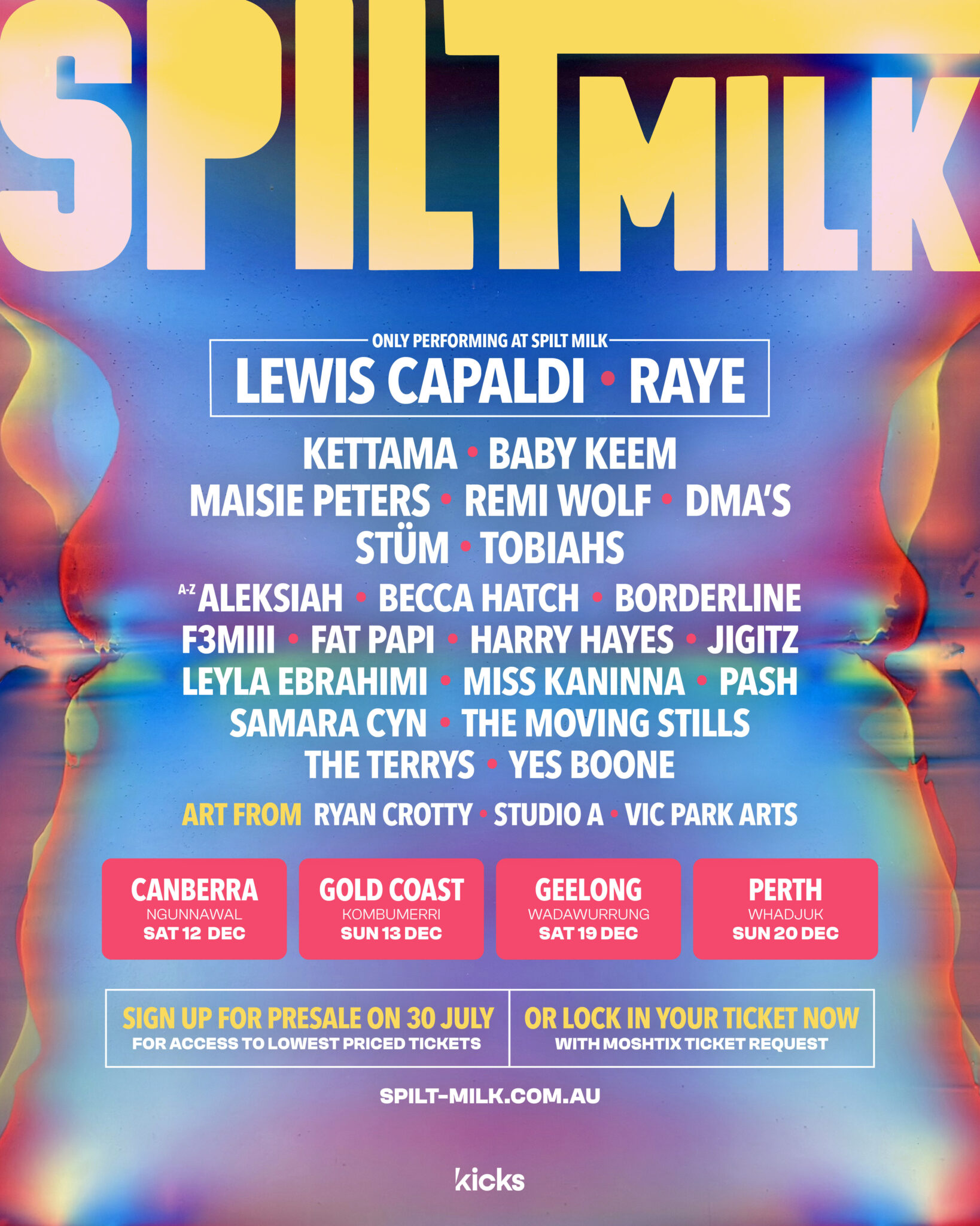 News : C'est ici ! Le line-up de Spilled Milk disparaît et revient en force – Lewis Capaldi et RAYE en tête d'affiche.