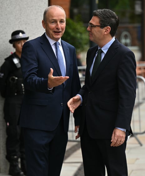 Andy Burnham, right, with Micheál Martin outside No 10 North.