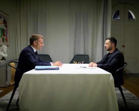 Ukrainian president Volodymyr Zelenskyy meeting with French president Emmanuel Macron in New York, USA.