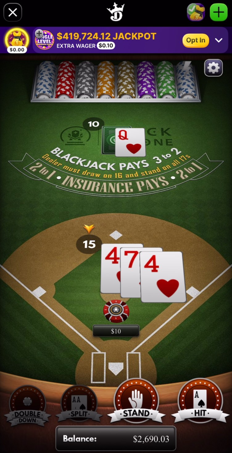 A blackjack table with a baseball diamond as the background.