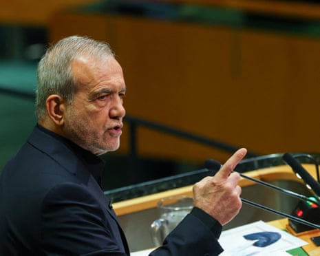 Iran's president Masoud Pezeshkian addresses the 81st United Nations General Assembly in New York.