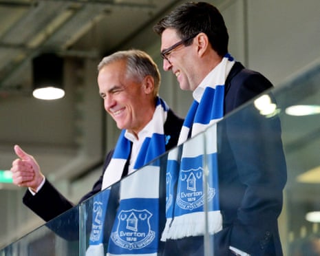 Mark Carney and Andy Burnham before the Carabao Cup Third Round match between Everton and Wolverhampton Wanderers at Hill Dickinson Stadium in Liverpool, England.