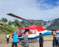 A helicopter getting ready for take off in Dhunche
